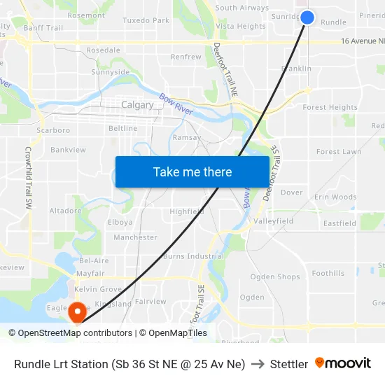 Rundle Lrt Station (Sb 36 St NE @ 25 Av Ne) to Stettler map