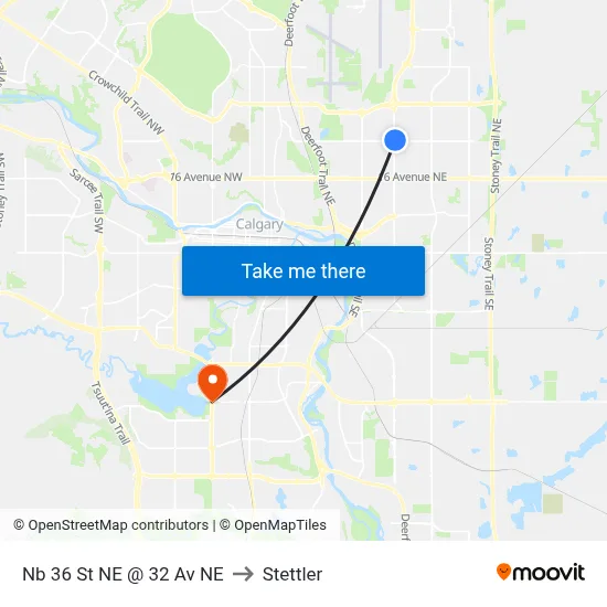 Nb 36 St NE @ 32 Av NE to Stettler map