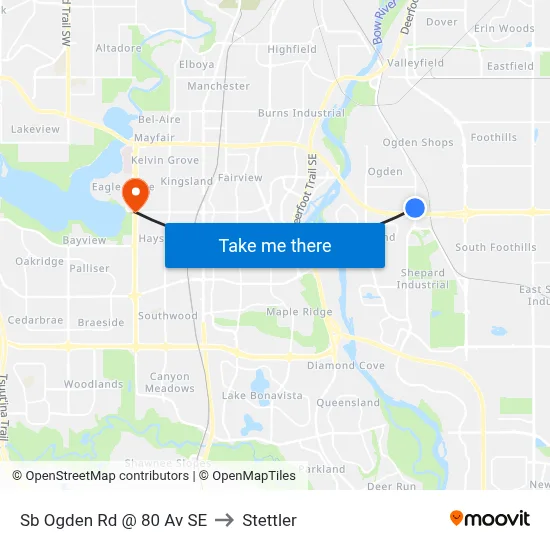 Sb Ogden Rd @ 80 Av SE to Stettler map