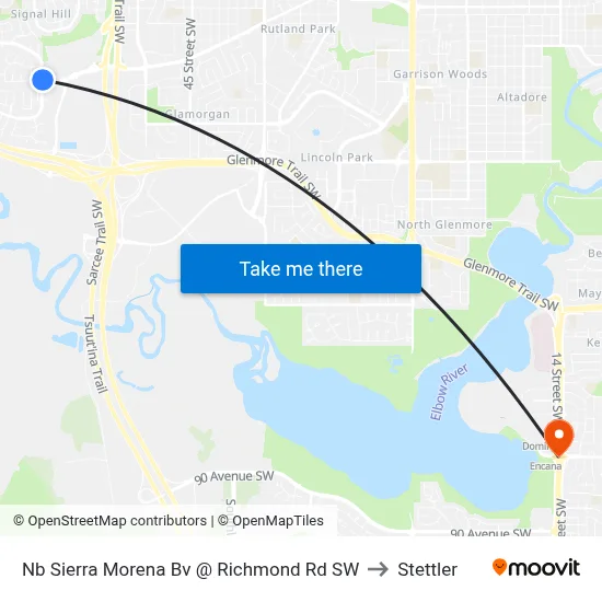 Nb Sierra Morena Bv @ Richmond Rd SW to Stettler map