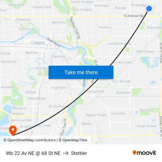 Wb 22 Av NE @ 68 St NE to Stettler map
