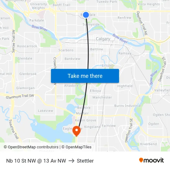 Nb 10 St NW @ 13 Av NW to Stettler map