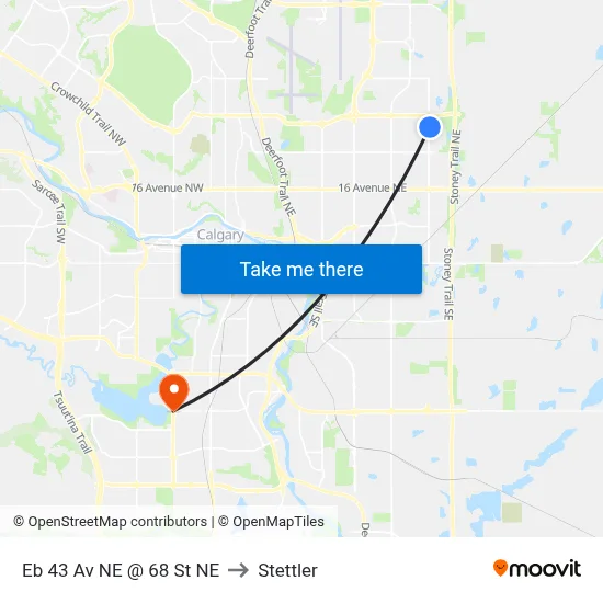 Eb 43 Av NE @ 68 St NE to Stettler map