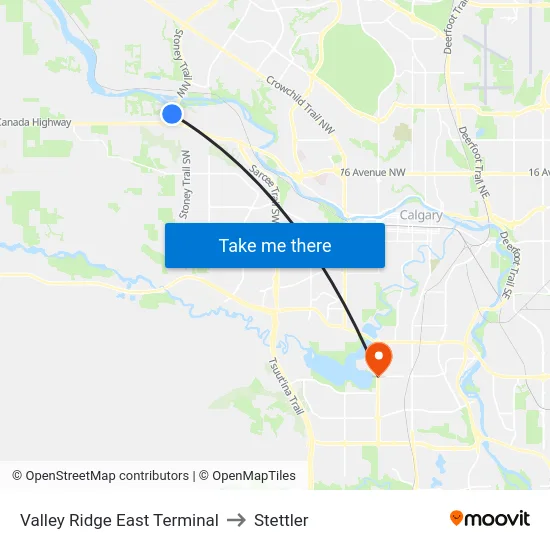 Valley Ridge East Terminal to Stettler map