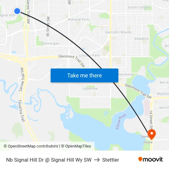 Nb Signal Hill Dr @ Signal Hill Wy SW to Stettler map