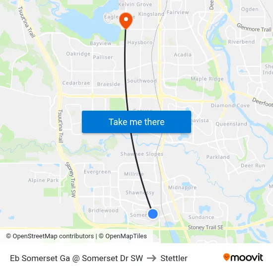 Eb Somerset Ga @ Somerset Dr SW to Stettler map