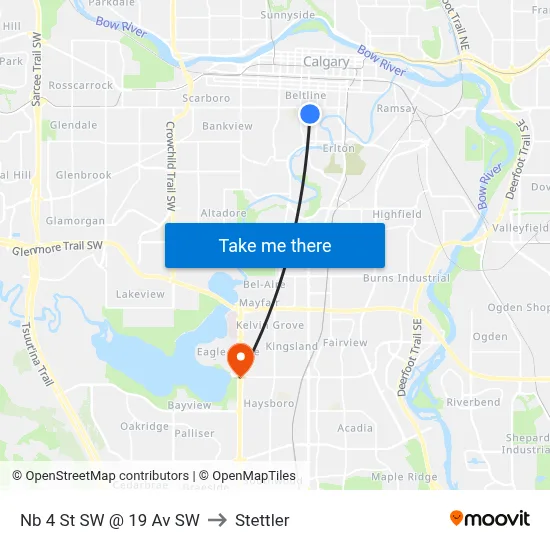 Nb 4 St SW @ 19 Av SW to Stettler map