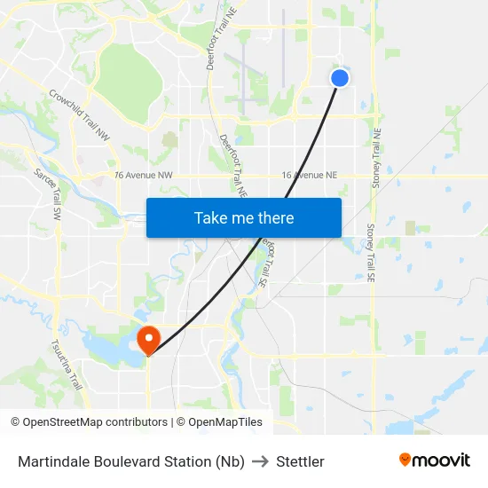 Martindale Boulevard Station (Nb) to Stettler map