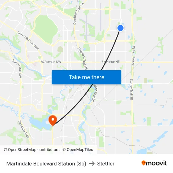 Martindale Boulevard Station (Sb) to Stettler map