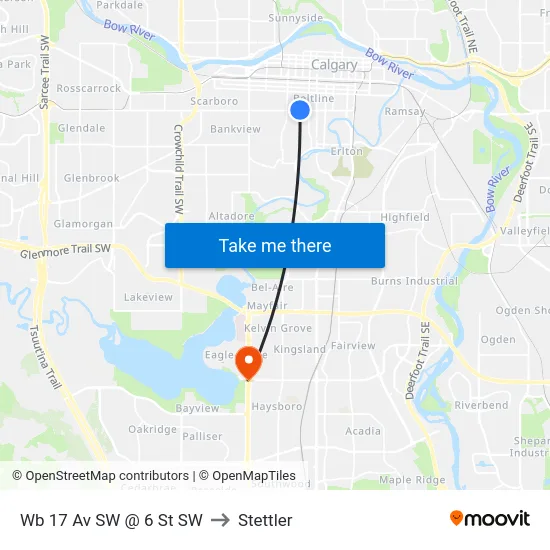 Wb 17 Av SW @ 6 St SW to Stettler map
