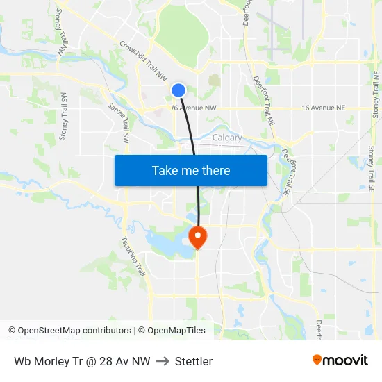 Wb Morley Tr @ 28 Av NW to Stettler map