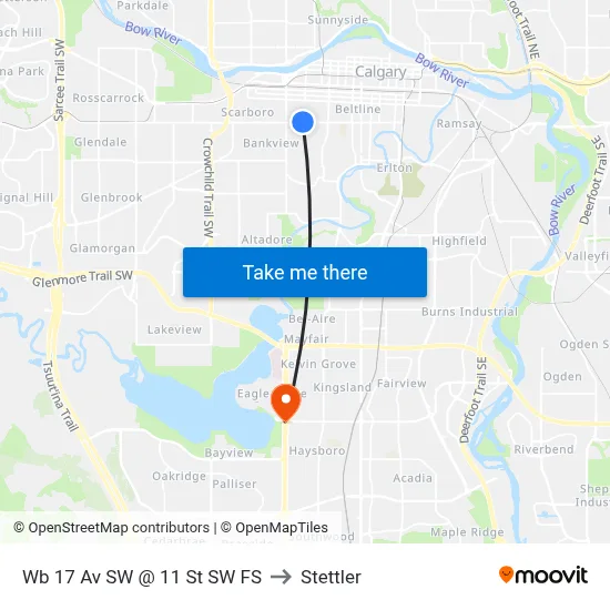 Wb 17 Av SW @ 11 St SW FS to Stettler map
