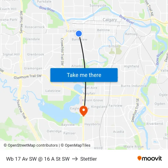 Wb 17 Av SW @ 16 A St SW to Stettler map