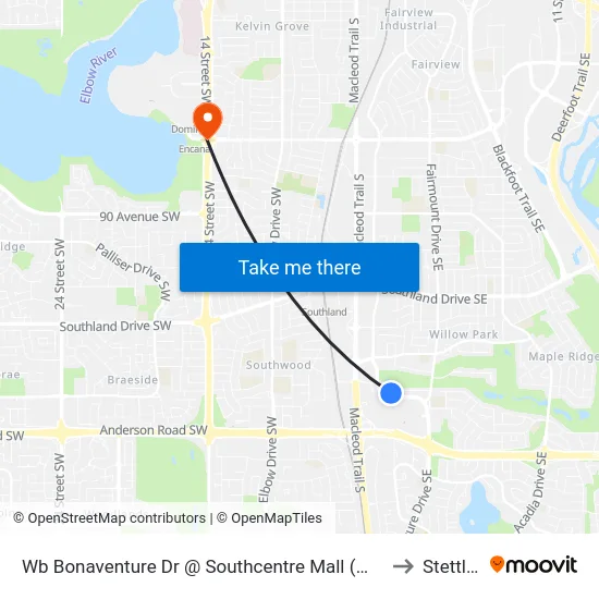 Wb Bonaventure Dr @  Southcentre Mall (Wb) to Stettler map