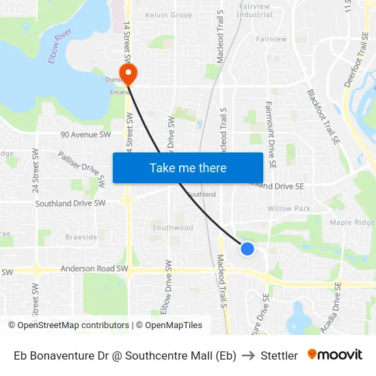 Eb Bonaventure Dr @ Southcentre Mall (Eb) to Stettler map