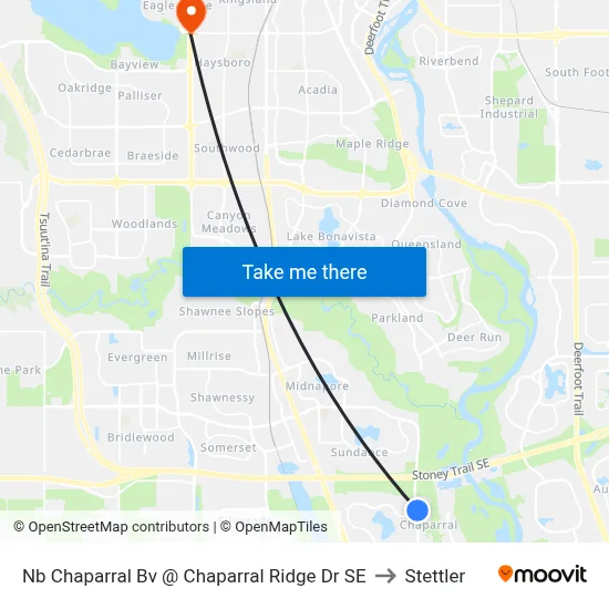 Nb Chaparral Bv @ Chaparral Ridge Dr SE to Stettler map