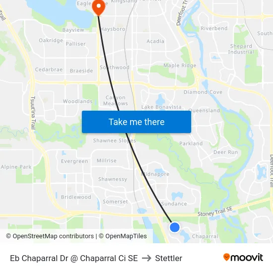 Eb Chaparral Dr @ Chaparral Ci SE to Stettler map