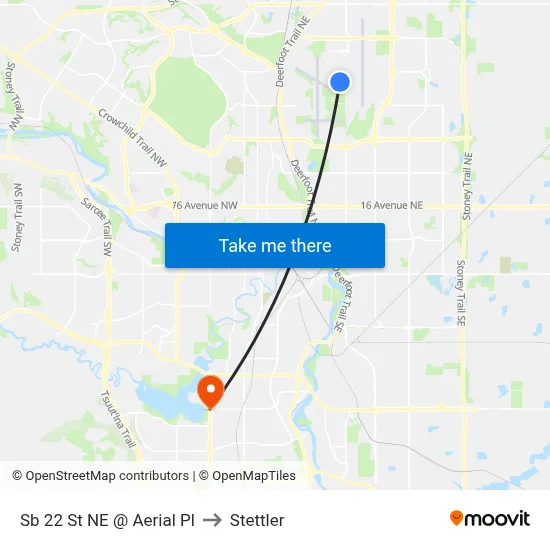 Sb 22 St NE @ Aerial Pl to Stettler map