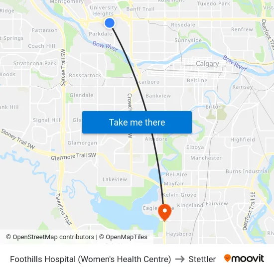 Foothills Hospital (Women's Health Centre) to Stettler map