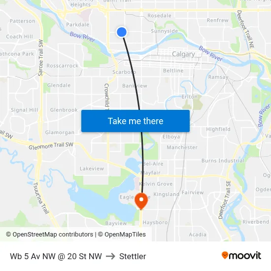 Wb 5 Av NW @ 20 St NW to Stettler map