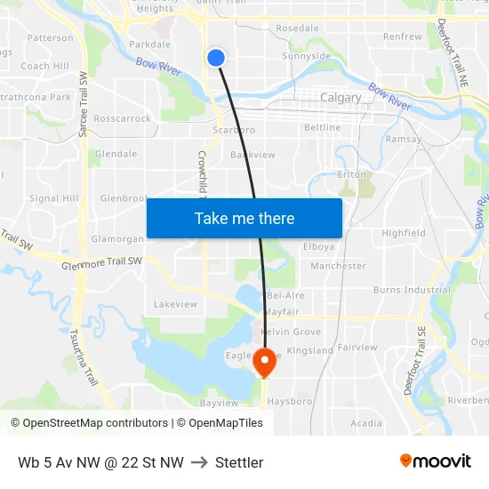 Wb 5 Av NW @ 22 St NW to Stettler map