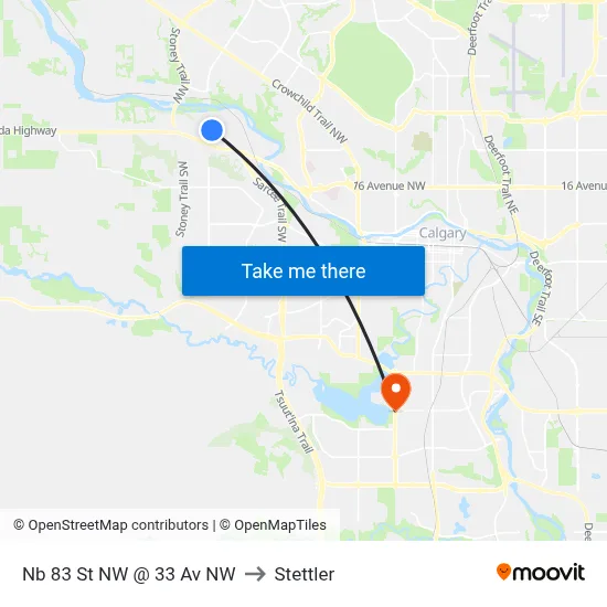 Nb 83 St NW @ 33 Av NW to Stettler map