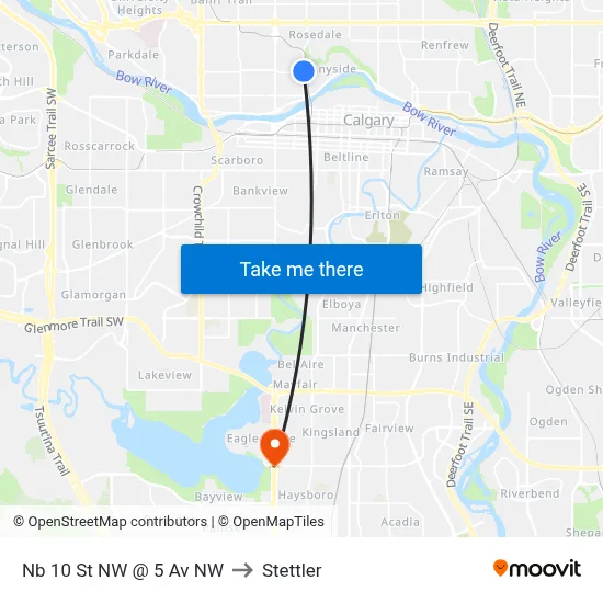 Nb 10 St NW @ 5 Av NW to Stettler map