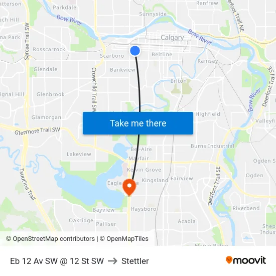 Eb 12 Av SW @ 12 St SW to Stettler map