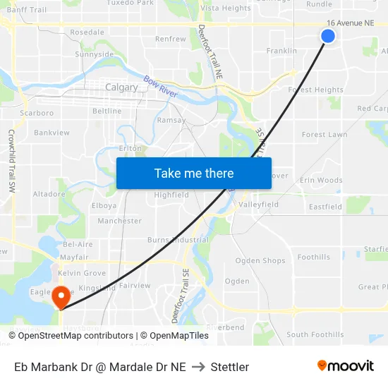 Eb Marbank Dr @ Mardale Dr NE to Stettler map