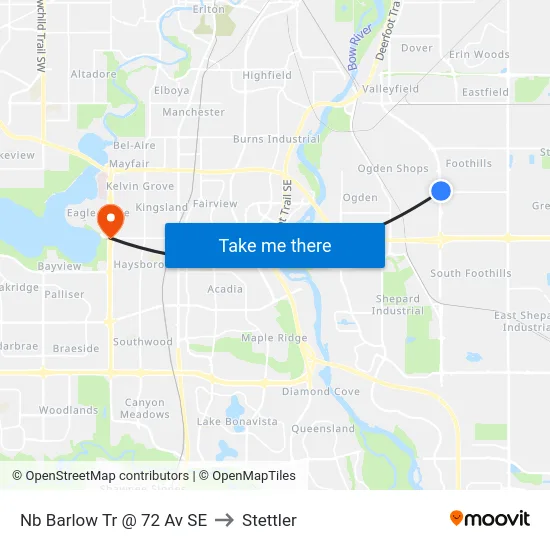 Nb Barlow Tr @ 72 Av SE to Stettler map