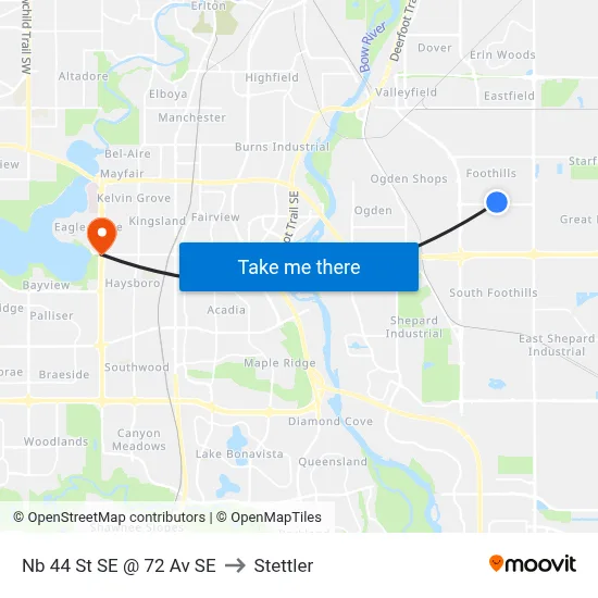 Nb 44 St SE @ 72 Av SE to Stettler map