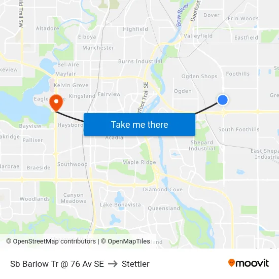 Sb Barlow Tr @ 76 Av SE to Stettler map