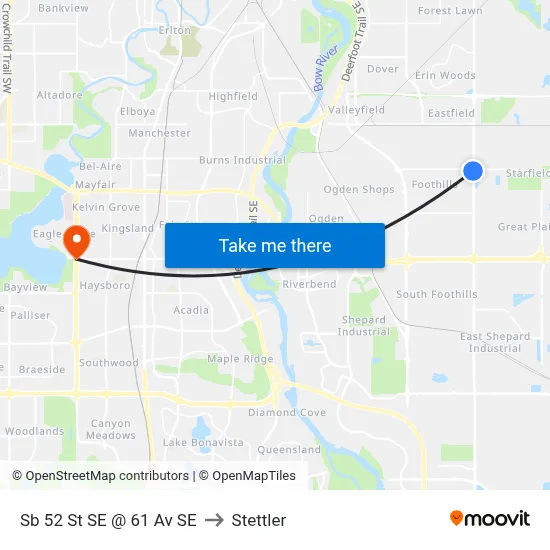 Sb 52 St SE @ 61 Av SE to Stettler map