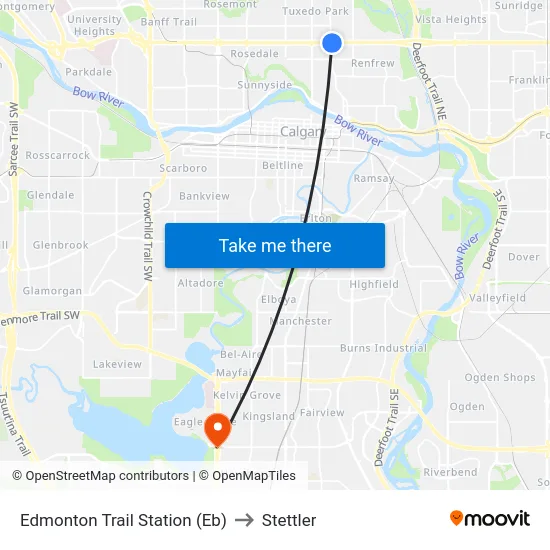 Edmonton Trail Station (Eb) to Stettler map