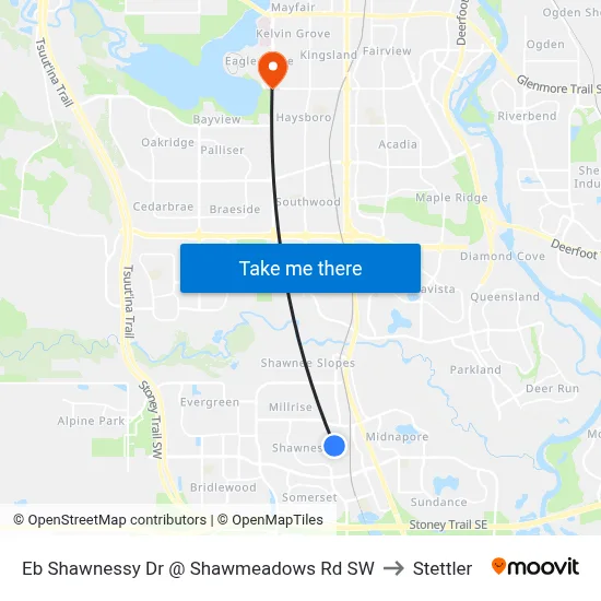 Eb  Shawnessy Dr @ Shawmeadows Rd SW to Stettler map