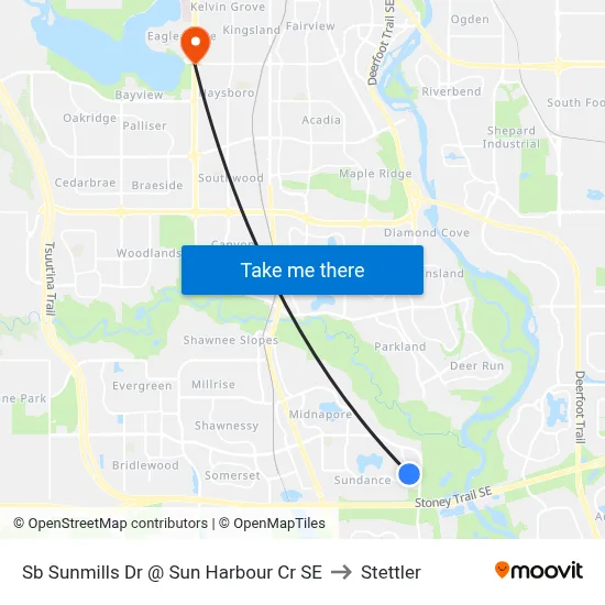 Sb Sunmills Dr @ Sun Harbour Cr SE to Stettler map