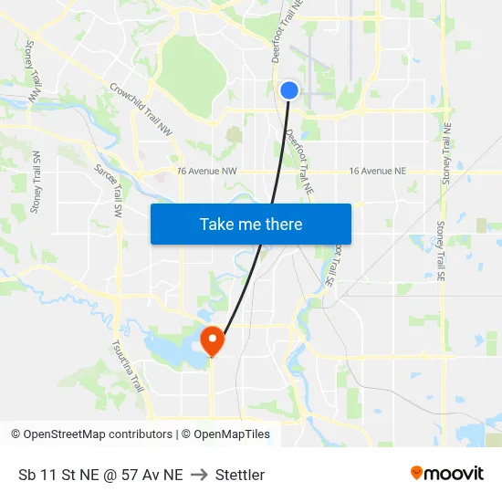 Sb 11 St NE @ 57 Av NE to Stettler map