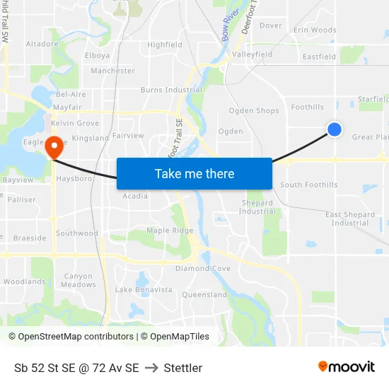 Sb 52 St SE @ 72 Av SE to Stettler map