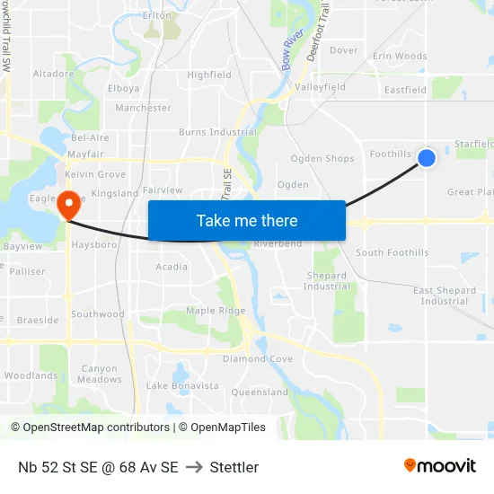 Nb 52 St SE @ 68 Av SE to Stettler map