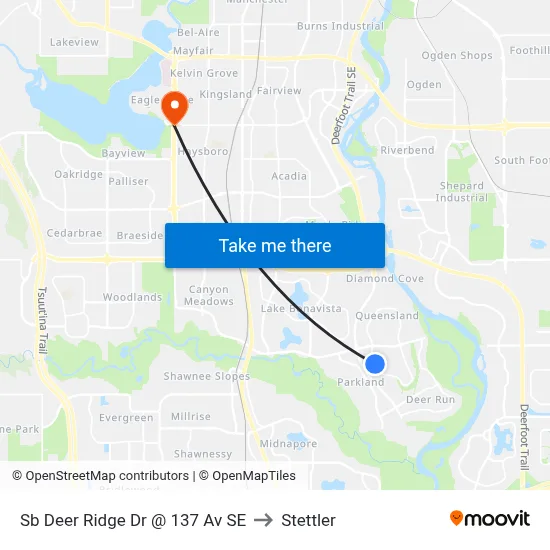 Sb Deer Ridge Dr @ 137 Av SE to Stettler map