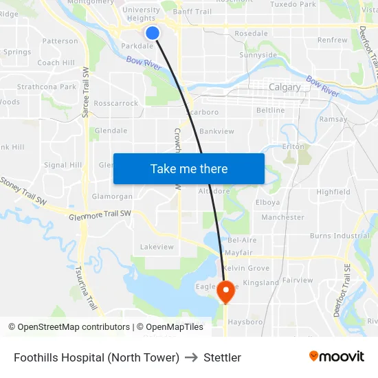 Foothills Hospital (North Tower) to Stettler map