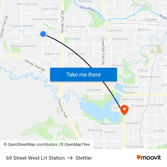 69 Street West Lrt Station to Stettler map