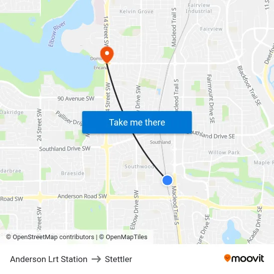 Anderson Lrt Station to Stettler map