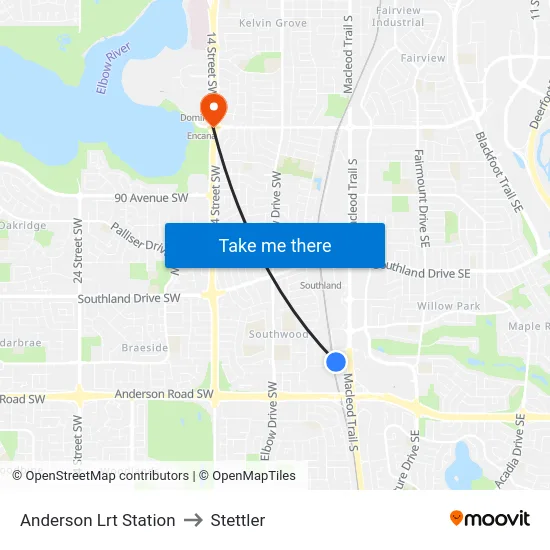 Anderson Lrt Station to Stettler map
