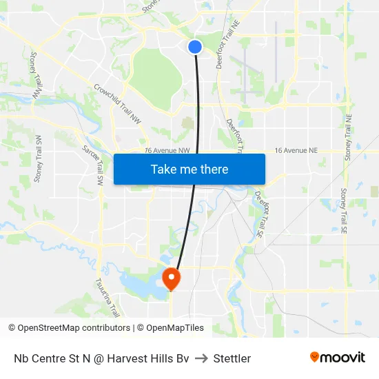 Nb Centre St N @ Harvest Hills Bv to Stettler map