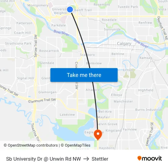 Sb University Dr @ Unwin Rd NW to Stettler map