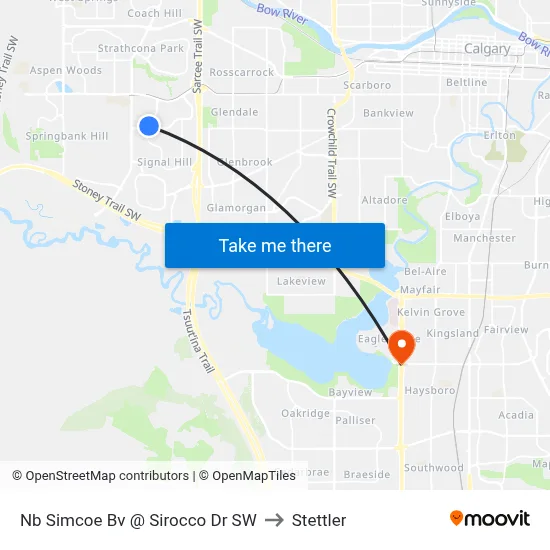 Nb Simcoe Bv @ Sirocco Dr SW to Stettler map