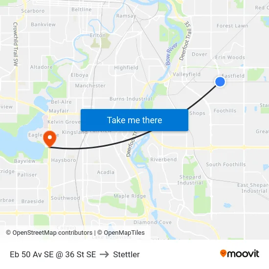 Eb 50 Av SE @ 36 St SE to Stettler map