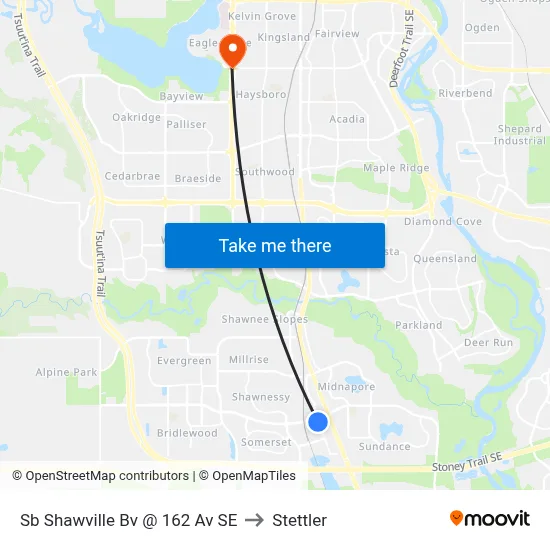 Sb Shawville Bv @ 162 Av SE to Stettler map
