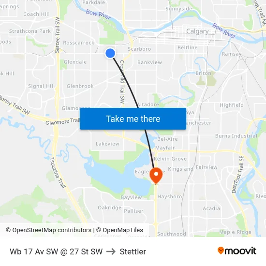 Wb 17 Av SW @ 27 St SW to Stettler map